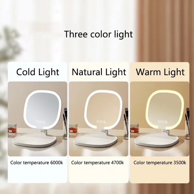 Miroir de maquillage pliable à lumière LED tricolore – vue 5