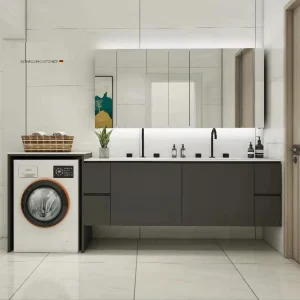 Armoire à linge de salle de bains de bassin en céramique en bois moderne personnalisée de luxe 716 pour laver les vêtements