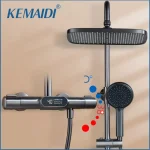 EllMAIDI-Système de douche thermostatique, affichage numérique LED, laiton massif, douche avec cascade, baignoire, centre commercial, gris