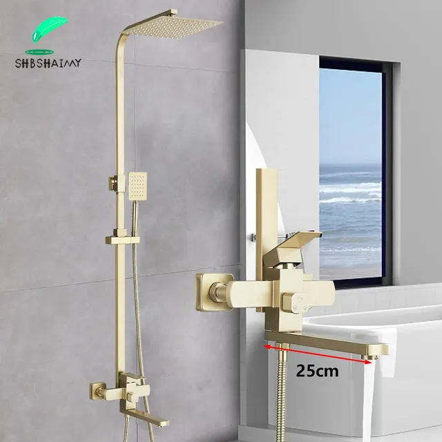 Ensemble de système de douche à effet pluie en or brossé