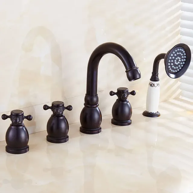 Robinet de baignoire à 3 poignées en laiton Antique noir – vue 3