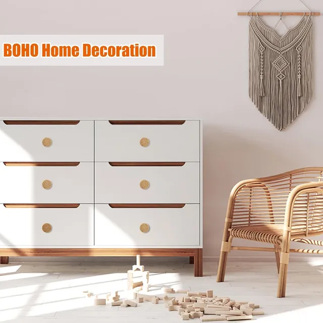 Lèvent en bois de commode en rotin Boho – vue 2
