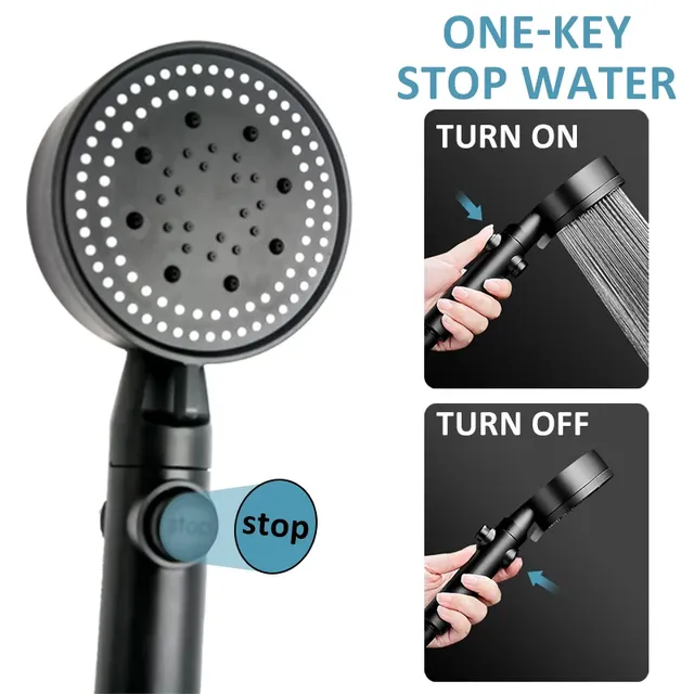 Pommeau de douche économie d'eau noir 5 modes douche… – vue 4