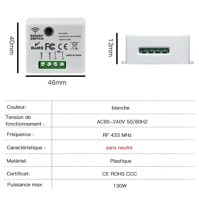WenQia Mini interrupteur sans fil Rf 433MHz interrupteur… – vue 5