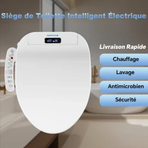 Siège de toilette intelligent bidet pour salle de bains : Siège chauffant, fermeture douce anti-bruit, séchoir réglable, lavage avant/arrière avec eau tiède instantanée, télécommande et lumière nocturne LED Siège de toilette intelligent bidet pour salle de bains : Siège chauffant, fermeture douce anti-bruit, séchoir réglable, lavage avant/arrière avec eau tiède instantanée, télécommande et lumière nocturne LED