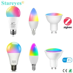 Tuya Smart WiFi Zigbee RGB CCT inda Ampoule LED, Bougie LED, Lampe Spot, Alexa Home, Siri Alice Control, E14, GU10, 5W, 9W