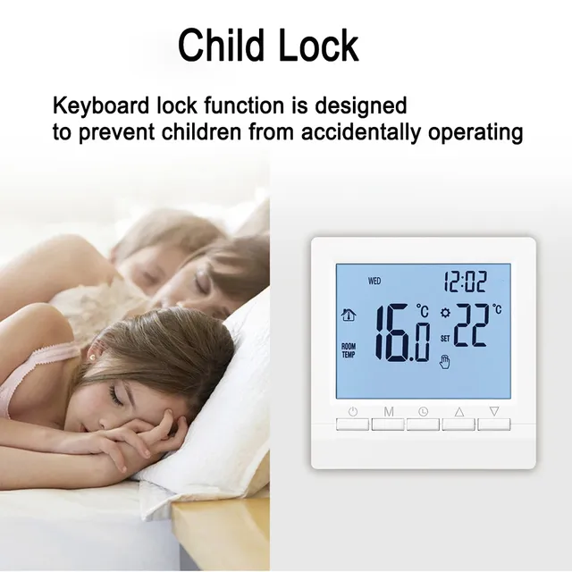 Thermostat de maison intelligente avec verrouillage enfant – vue 3