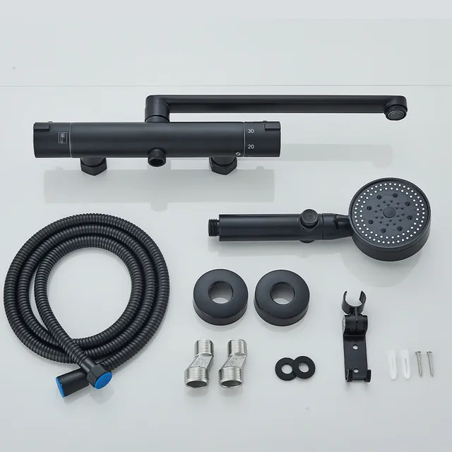 Robinet douche thermostatique mural noir mat inoxydable… – vue 6