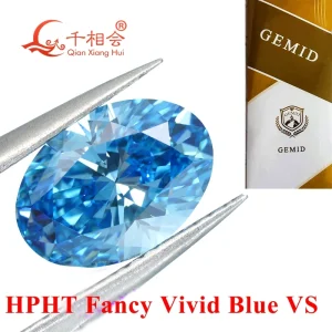 Forme ovale 1,504 ct VS1 clarté fantaisie diamant HPHT bleu vif certifié GEMID pierre en vrac cultivée en laboratoire Forme ovale 1,504 ct VS1 clarté fantaisie diamant HPHT bleu vif certifié GEMID pierre en vrac cultivée en laboratoire