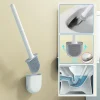 Brosse de toilette anti-fuite d&rsquo;eau avec base en Silicone, tête plate, brosse à poils souples et flexibles, ensemble de supports à séchage rapide
