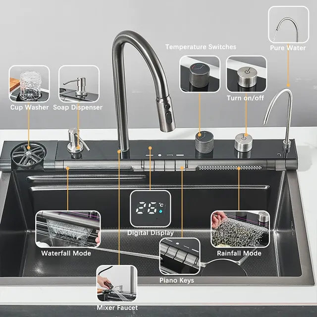 Ensemble d'évier de cuisine multifonctionnel en acier… – vue 6