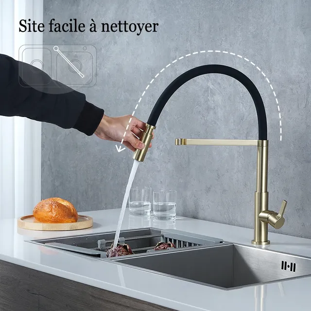Robinet de cuisine robinet d'évier en or brossé mitigeur… – vue 4