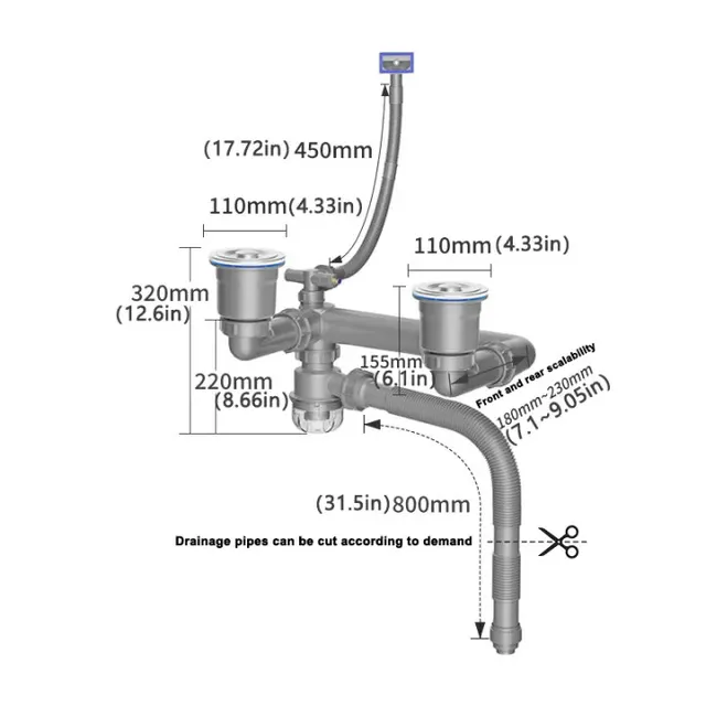 Raccords de tuyau de descente d'évier de cuisine simple – vue 6