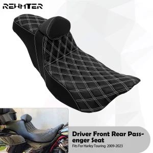 Siège de moto à deux places avec coussins de dossier conducteur, avant et arrière, siège conducteur et passager, Harley Touring Street, foetal de Ccalculator 09-23 Siège de moto à deux places avec coussins de dossier conducteur, avant et arrière, siège conducteur et passager, Harley Touring Street, foetal de Ccalculator 09-23