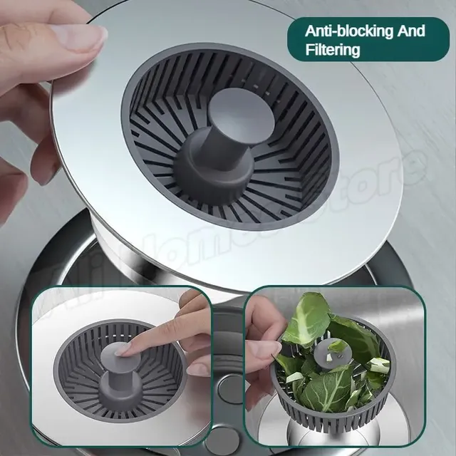 Filtre d'évier de cuisine 3 en 1 Pop Up ABS plaqué argent – vue 2