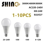 Ampoule Led A60 A80 E27 B22 AC220V, puissance réelle 8W-24W 3000K/4000K/6000K, lumière blanche chaude Super brillante pour la maison