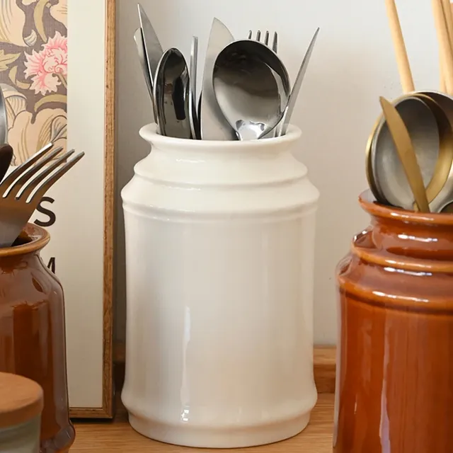 Pot ustensiles céramique émaillée rétro campagne brun… – vue 4