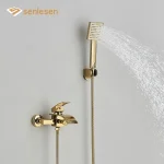 Senlesen – ensemble de robinets de salle de bains et de douche dorés, robinet de baignoire cascade, mitigeur chaud et froid mural, systèmes de douche avec ABS portatif