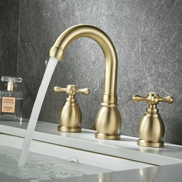 Robinet lavabo laiton brossé or mat col cygne bec haut… – vue 2