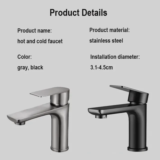 Robinet de lavabo noir en acier inoxydable épais – vue 7