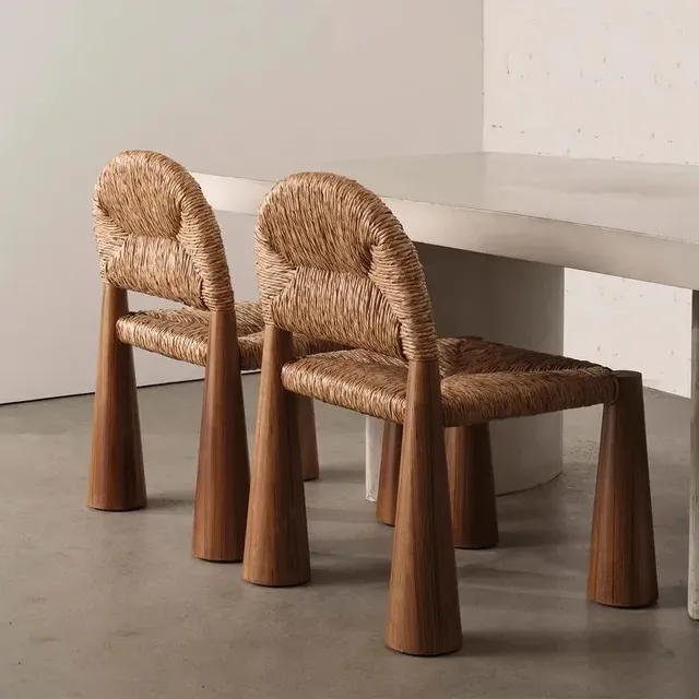 Wabi-Sabi Chaise de salle à manger en rotin et bois massif – vue 2