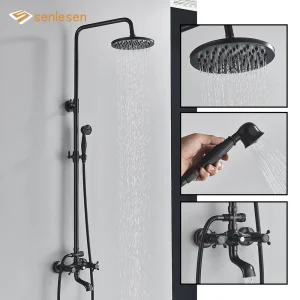 Senlesen – ensemble de robinets de salle de bains et douche à double poignée avec douchette à main, en laiton, pluie, mitigeur chaud-froid, système de douche à barre coulissante Senlesen – ensemble de robinets de salle de bains et douche à double poignée avec douchette à main, en laiton, pluie, mitigeur chaud-froid, système de douche à barre coulissante