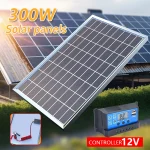 Panneau Solaire 300W/600W, 12V, Kit de Banque d&rsquo;Alimentation Photovoltaïque, Contrôleur 100A, Plaque Solaire pour Maison, Camping, Montre, Voiture, Chargeur de Batterie Rapide