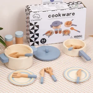 Jouets de cuisine de simulation en bois pour enfants, jouets éducatifs pour l&rsquo;éducation précoce, casseroles et poêles de simulation, nourriture, chef de jeu de rôle