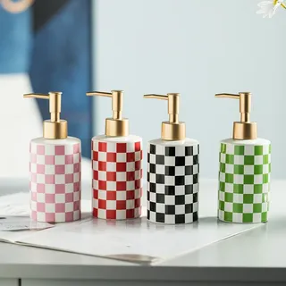 Distributeur savon liquide céramique damier brillant cylindrique pompe…