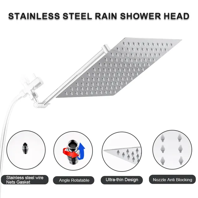 Pommeau de douche à effet pluie carré en acier inoxydable – vue 2
