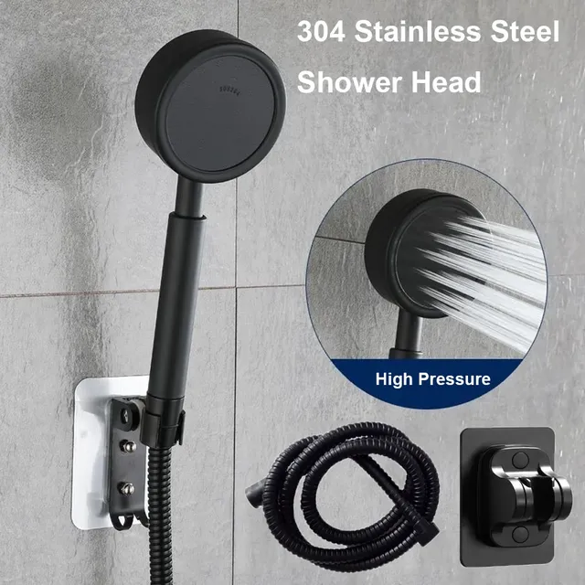 Pommeau de douche noir en acier inoxydable
