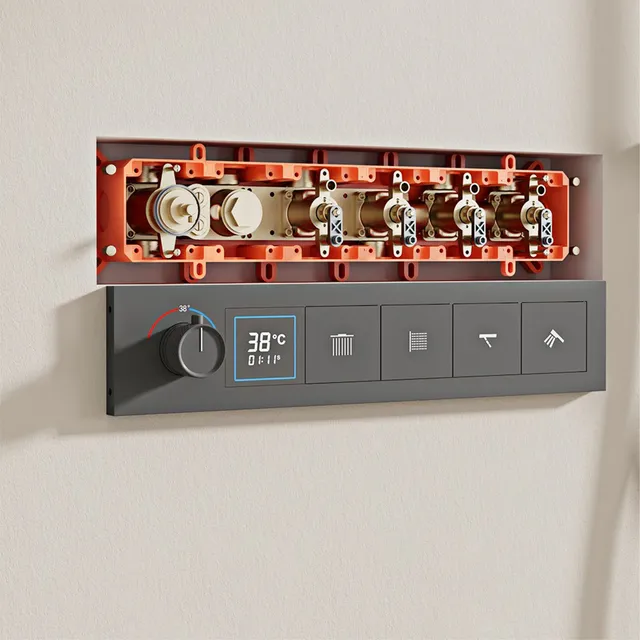 Ensemble de douche thermostatique en laiton noir pour… – vue 3
