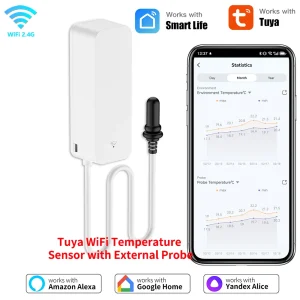 Sonde externe WiFi, capteur de température et d&rsquo;humidité, application à distance, moniteur de maison intelligente, Wrok avec Alexa Google Home Tuya Smart Life