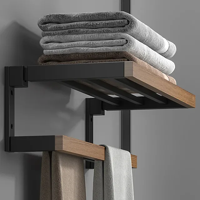 Porte serviettes mural bois métal noir industriel…