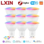 Ampoule LED ZigBee GU10 Tuya WIFI 5W, 450lm, couleur réglable, RGB C + W, lampe à intensité variable, application Smart Life, contrôle vocal, Alexa Google
