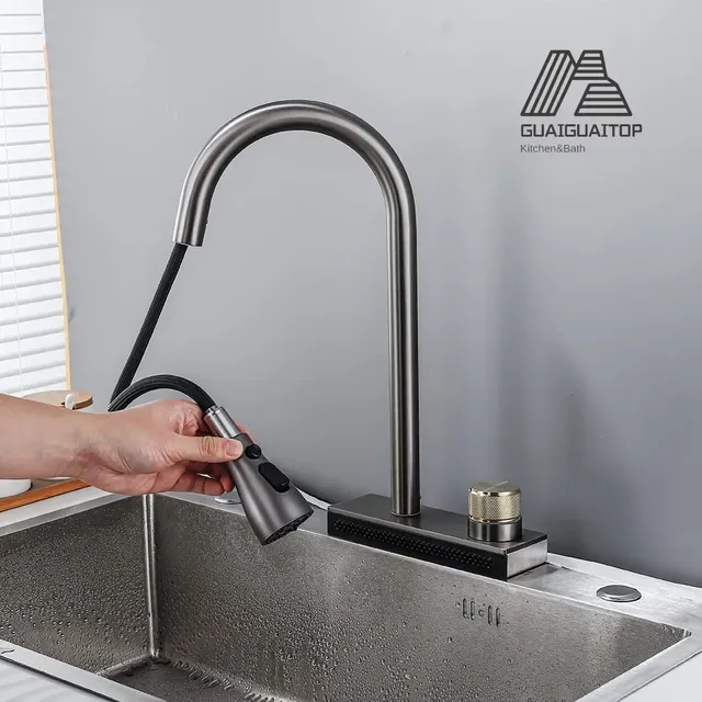 Robinet de cuisine cascade en laiton froid et chaud – vue 2