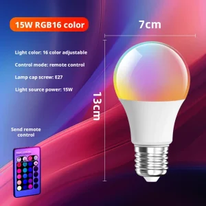 Ampoule LED multicolore E27 220V RGB, 16 couleurs, éclairage domestique, intensité variable, télécommande à 24 touches, lampe intelligente, lumière d’ambiance Ampoule LED multicolore E27 220V RGB, 16 couleurs, éclairage domestique, intensité variable, télécommande à 24 touches, lampe intelligente, lumière d’ambiance
