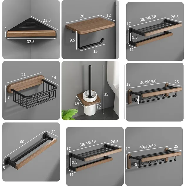 Porte serviettes mural bois métal noir industriel… – vue 5