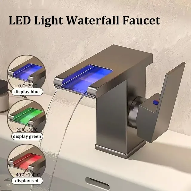 Lavabo Style cascade tout en cuivre lumière LED robinet… – vue 2