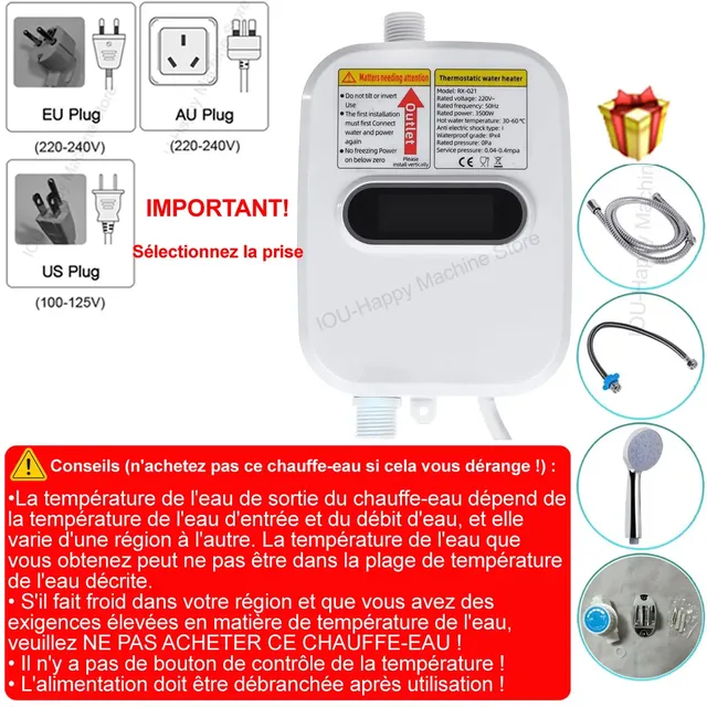 Prise ue/US 3500W électrique sans remerciement Mini… – vue 5