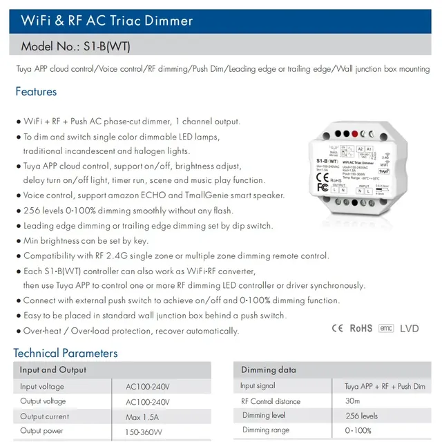 Wifi AC Traic Tuya LED variateur 220V 110V 230V… – vue 3