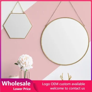 Miroirs décoratifs de maquillage, miroir mural suspendu Hexagonal rond en laiton doré, Style nordique, décor de maison, chambre à coucher, salle de bain