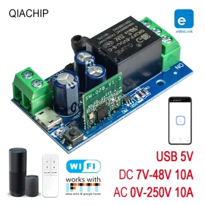 Interrupteur intelligent WiFi QIACHIP RC avec application eWelink, 10a AC 0-250V USB 5V 1 CH 2.4G, adapté aux moteurs de rideaux, lumières LED pour portes de Garage