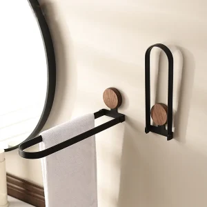 Porte-serviettes de toilette en noyer, mur de lavabo de salle de bains sans poinçonnage, tige de suspension pliable pour serviettes Porte-serviettes de toilette en noyer, mur de lavabo de salle de bains sans poinçonnage, tige de suspension pliable pour serviettes