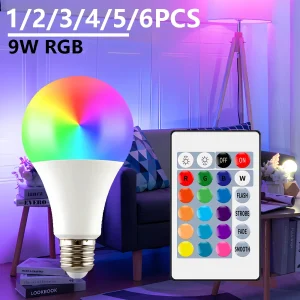 Ampoule LED multicolore RGB, 16 couleurs, E27, 220V, éclairage domestique, variable, 24 touches, télécommande, lampe intelligente, lumière d&rsquo;ambiance