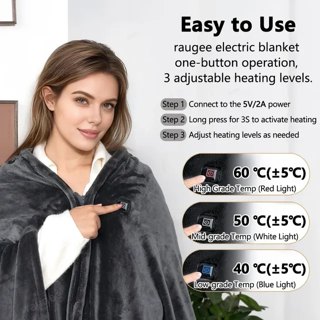 Couverture chauffante usb rechargeable châle poncho… – vue 3