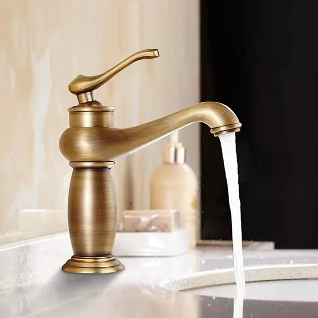 Robinet de lavabo de salle de bains en or antique de… – vue 2