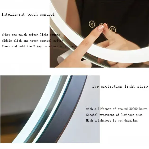Miroir maquillage LED rond socle métal noir mat verre… – vue 4