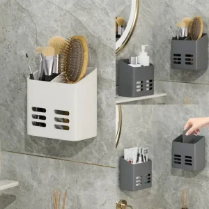 Étagère de salle de bain, organisateur de rangement de maquillage, sans perceuse, étagères de toilette, peigne mural, support de produits de soins de la peau, accessoires de salle de bains Étagère de salle de bain, organisateur de rangement de maquillage, sans perceuse, étagères de toilette, peigne mural, support de produits de soins de la peau, accessoires de salle de bains