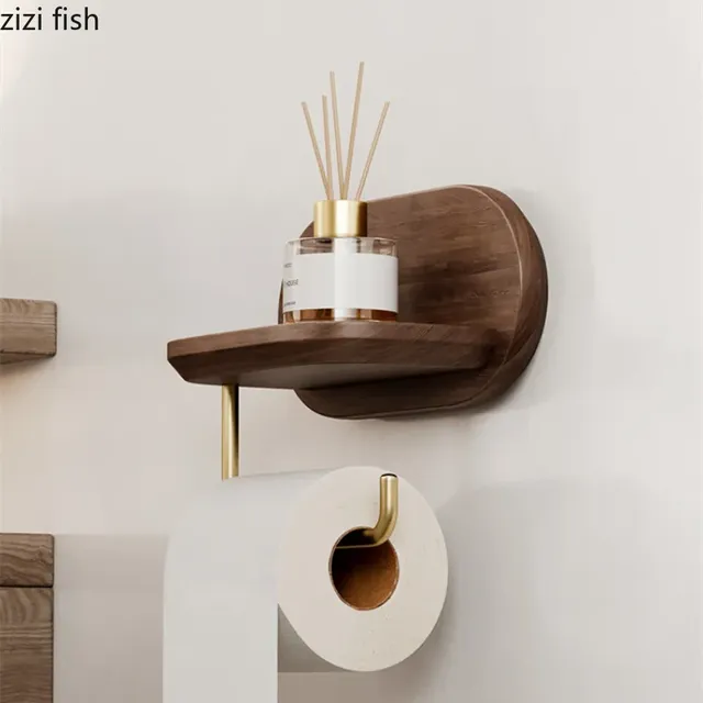 Porte papier toilette mural bois noyer tablette intégrée… – vue 4